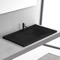 Black Drop In Bathroom Sink With Counter Space, Ceramic, Rectangular